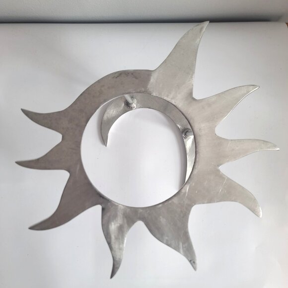 Aluminum Wine Bottle Rack Celestial Sun Moon Modern Sculpture Silver Bar Display - Picture 6 of 6